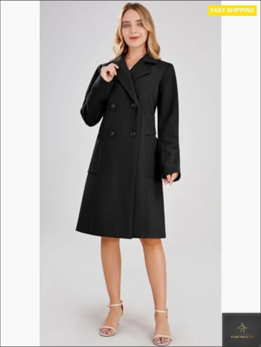 Double Breasted Wool Blend Peacoat Classic Notch Collar Long Sleeve Winter Coat